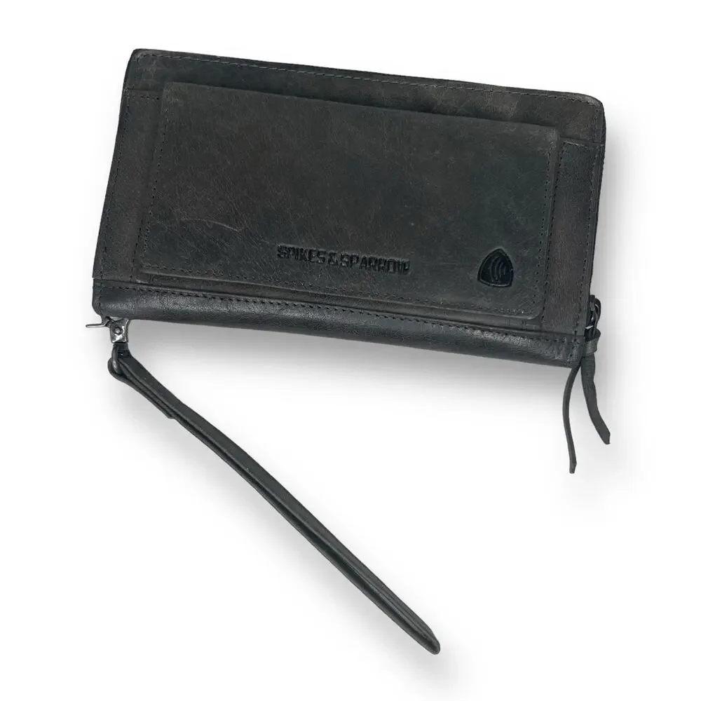 Spikes and Sparrow Wristlet Zip Wallet Weathered Gray Leather Aspen RFID